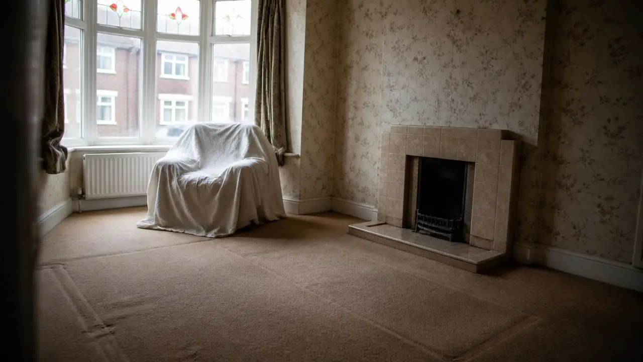 Empty living room in an inherited house being cleared